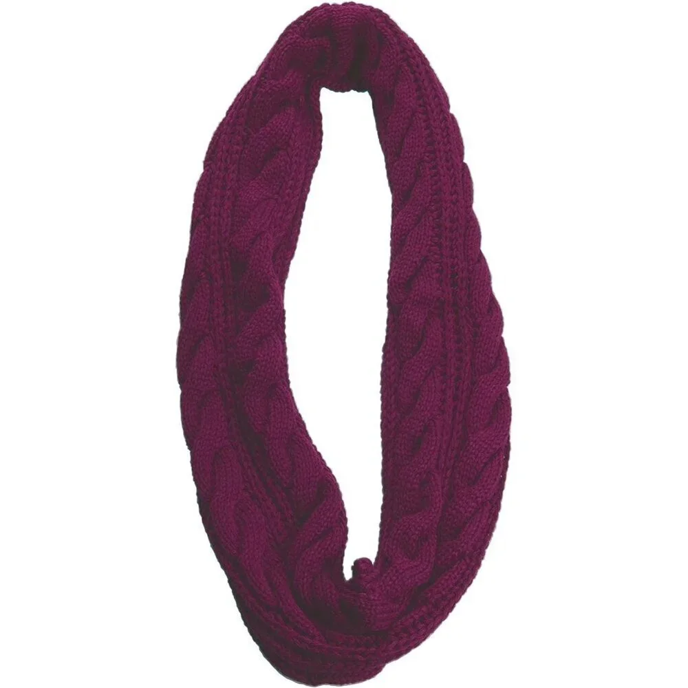 Women's Twist Purple Red Thick Ribbed Knit Winter Infinity Circle Loop Scarf